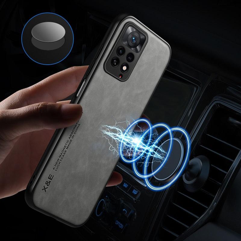 Magnetic Leather Case For Xiaomi Redmi Note 11 10 11E 9 Pro 11s 10s 12 Poco X4 GT Mi 10T 12T 11T 11 Lite 5G NE Cover Extra Thin Premium Mobile Phone Case Genuine Leather Shockproof Phone Cover Stevvex