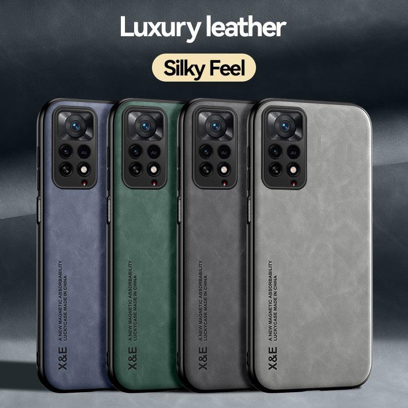 Magnetic Leather Case For Xiaomi Redmi Note 11 10 11E 9 Pro 11s 10s 12 Poco X4 GT Mi 10T 12T 11T 11 Lite 5G NE Cover Extra Thin Premium Mobile Phone Case Genuine Leather Shockproof Phone Cover Stevvex