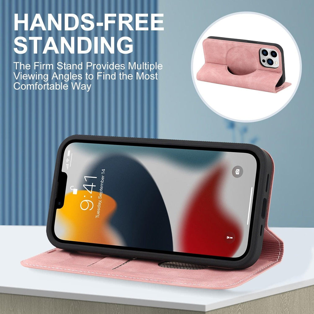 Magnetic Leather Wallet Phone Cover for iPhone 14 Plus 13 Pro Max 12 Mini for Wireless Charging Kickstand Card Case Magnetic Flip PU Leather Phone Case with Card Holder Slots Kickstand Shockproof Case Stevvex