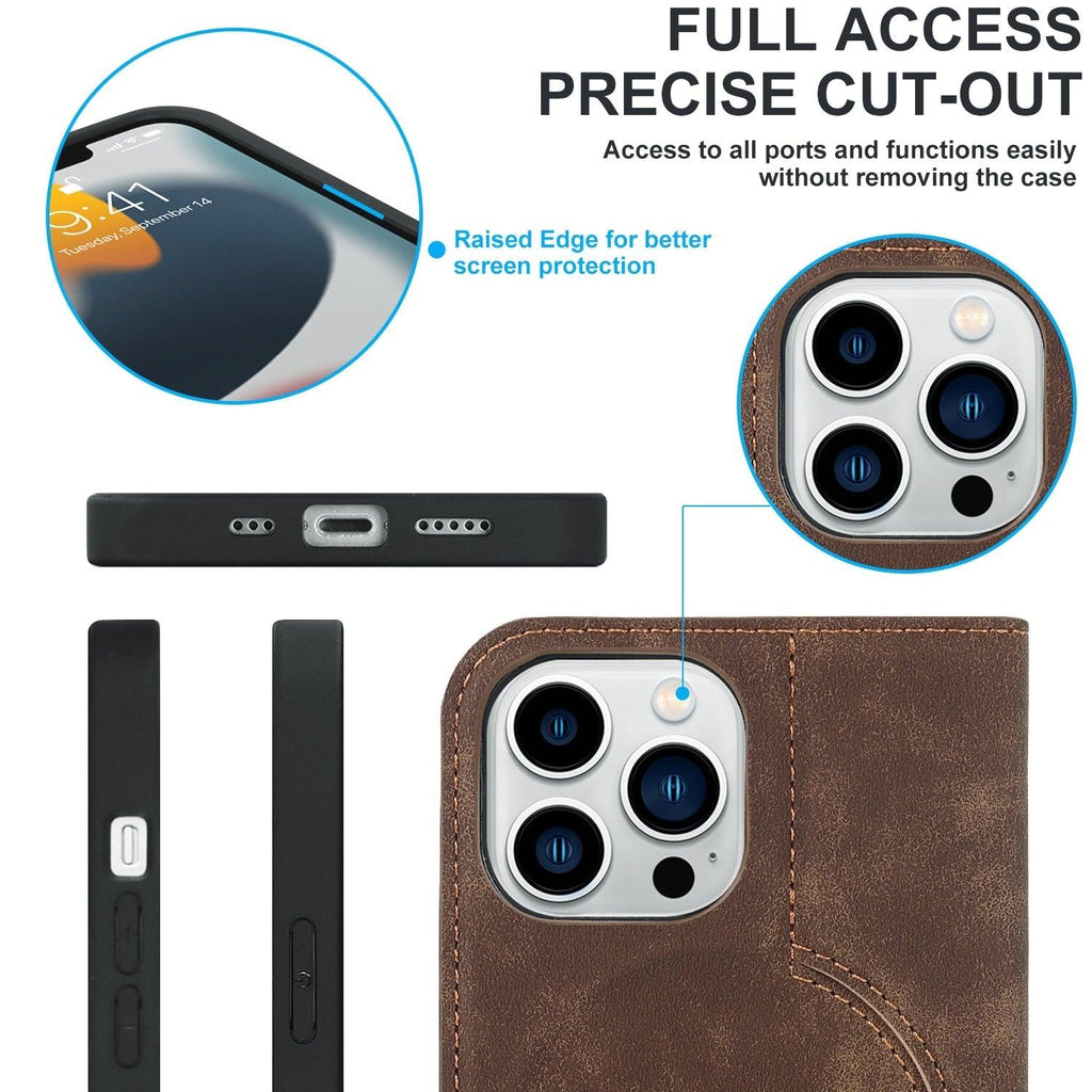 Magnetic Leather Wallet Phone Cover for iPhone 14 Plus 13 Pro Max 12 Mini for Wireless Charging Kickstand Card Case Magnetic Flip PU Leather Phone Case with Card Holder Slots Kickstand Shockproof Case Stevvex