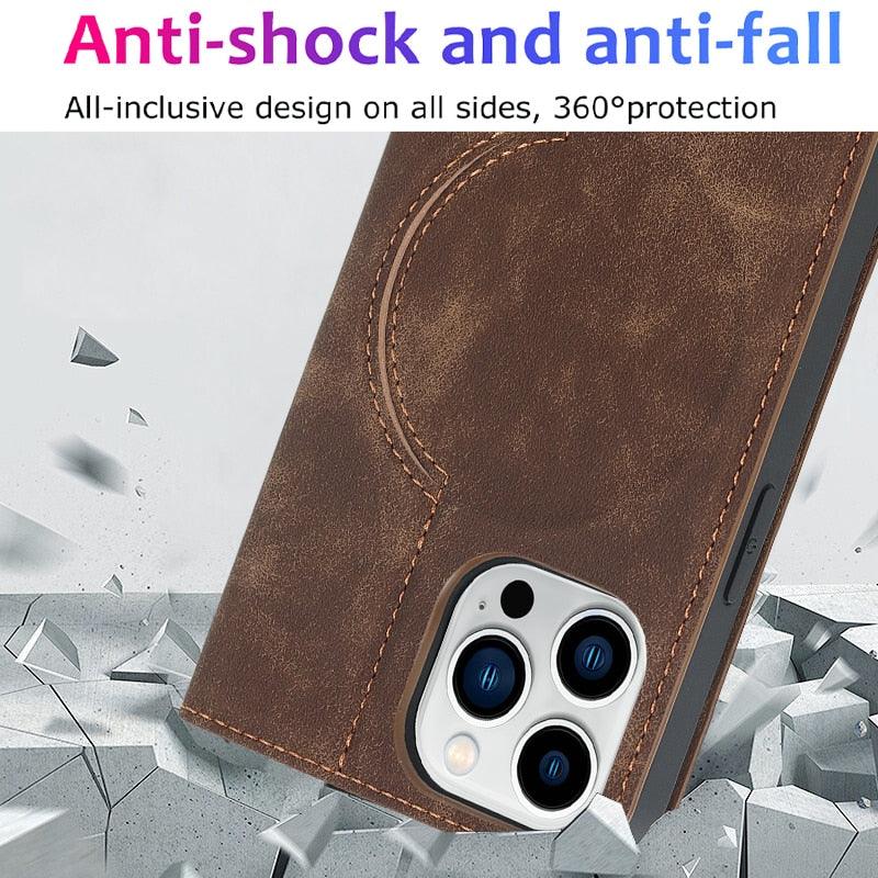 Magnetic Leather Wallet Phone Cover for iPhone 14 Plus 13 Pro Max 12 Mini for Wireless Charging Kickstand Card Case Magnetic Flip PU Leather Phone Case with Card Holder Slots Kickstand Shockproof Case Stevvex