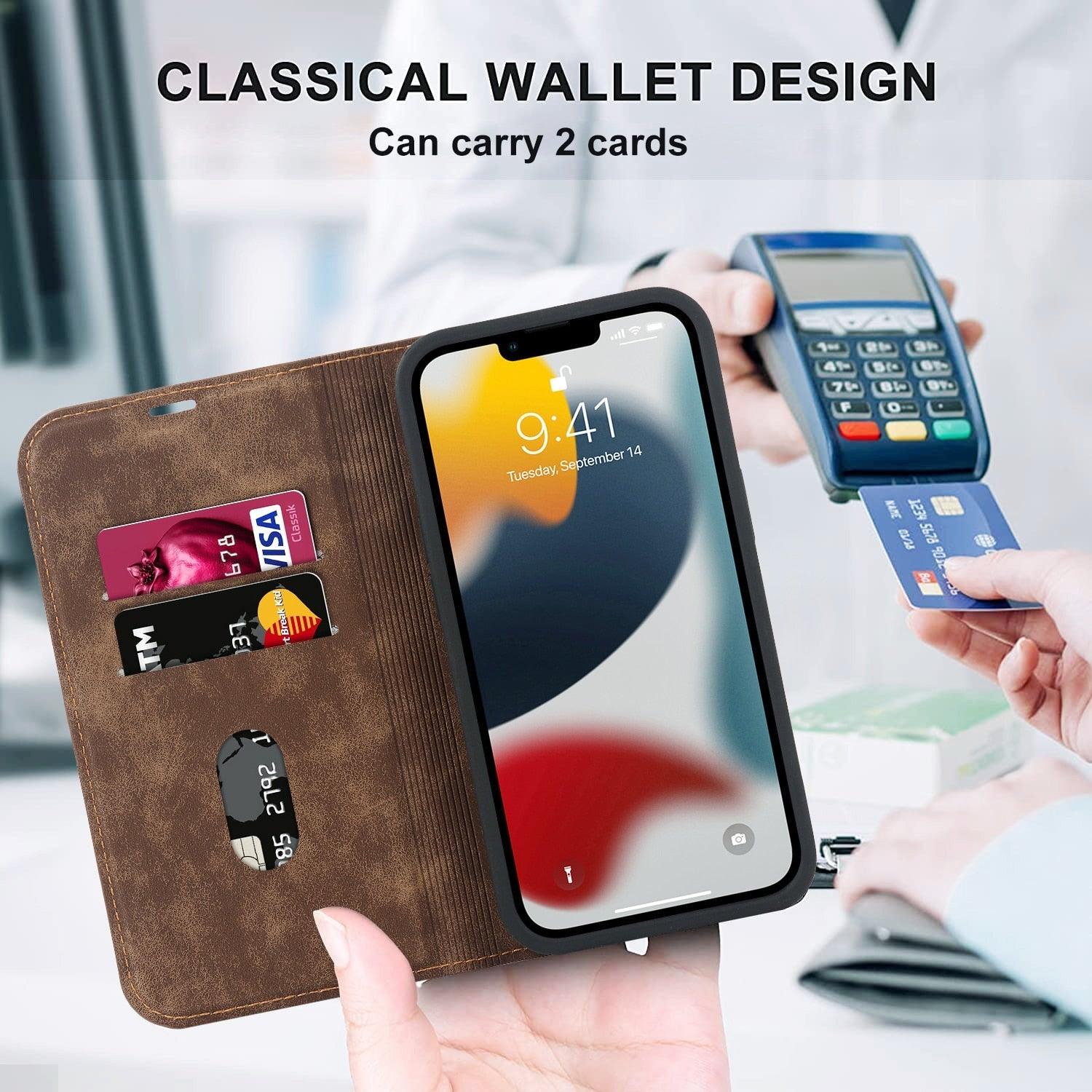 Magnetic Leather Wallet Phone Cover for iPhone 14 Plus 13 Pro Max 12 Mini for Wireless Charging Kickstand Card Case Magnetic Flip PU Leather Phone Case with Card Holder Slots Kickstand Shockproof Case Stevvex