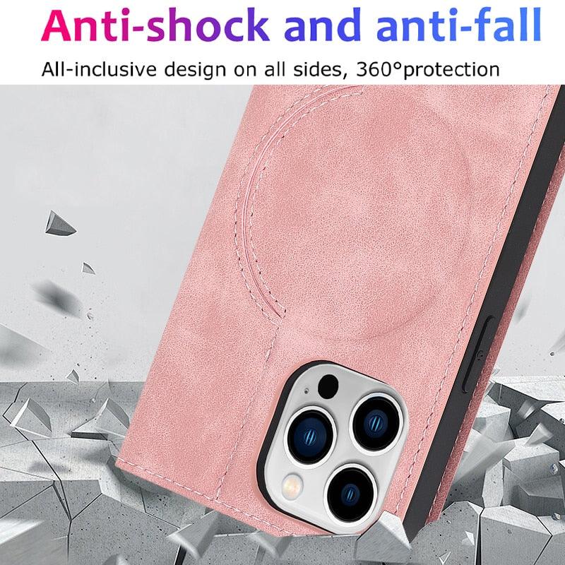 Magnetic Leather Wallet Phone Cover for iPhone 14 Plus 13 Pro Max 12 Mini for Wireless Charging Kickstand Card Case Magnetic Flip PU Leather Phone Case with Card Holder Slots Kickstand Shockproof Case Stevvex