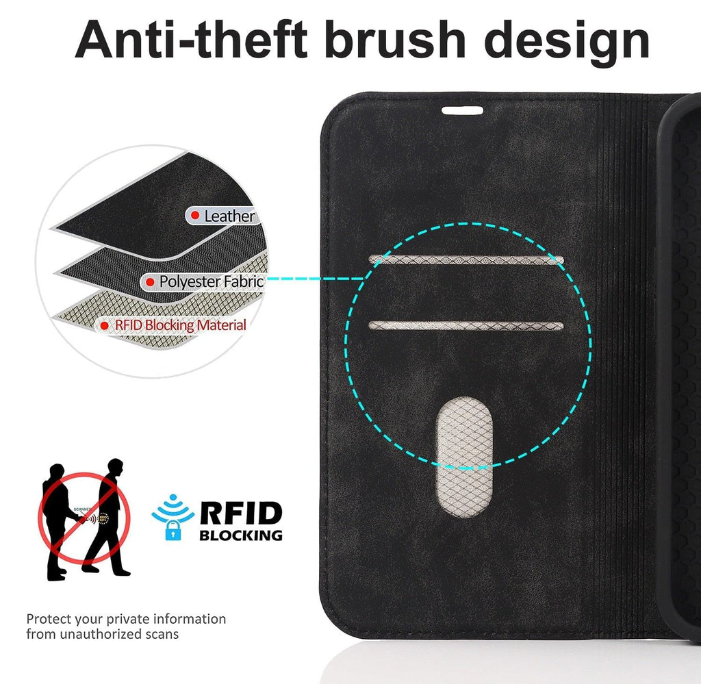 Magnetic Leather Wallet Phone Cover for iPhone 14 Plus 13 Pro Max 12 Mini for Wireless Charging Kickstand Card Case Magnetic Flip PU Leather Phone Case with Card Holder Slots Kickstand Shockproof Case Stevvex