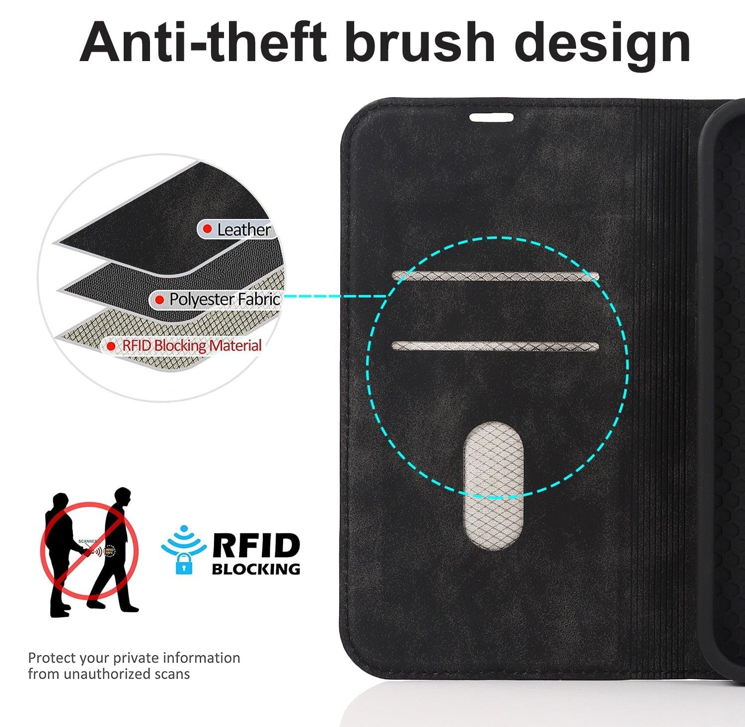 Magnetic Leather Wallet Phone Cover for iPhone 14 Plus 13 Pro Max 12 Mini for Wireless Charging Kickstand Card Case Magnetic Flip PU Leather Phone Case with Card Holder Slots Kickstand Shockproof Case Stevvex