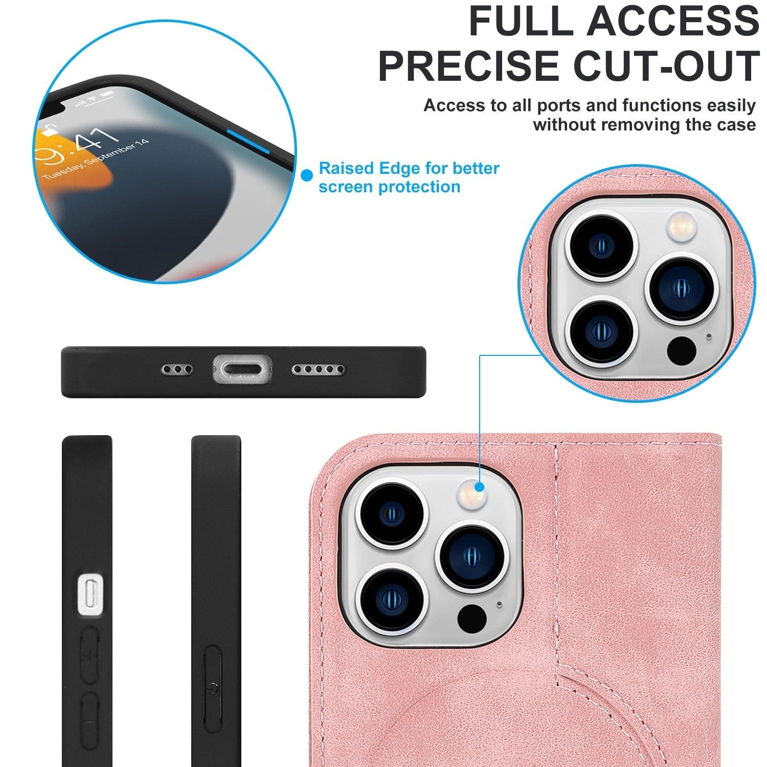 Magnetic Leather Wallet Phone Cover for iPhone 14 Plus 13 Pro Max 12 Mini for Wireless Charging Kickstand Card Case Magnetic Flip PU Leather Phone Case with Card Holder Slots Kickstand Shockproof Case Stevvex