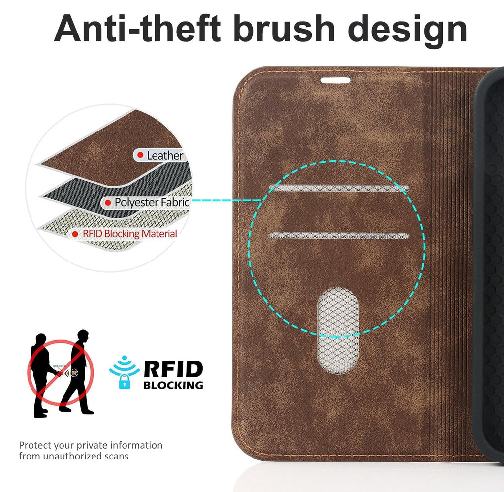 Magnetic Leather Wallet Phone Cover for iPhone 14 Plus 13 Pro Max 12 Mini for Wireless Charging Kickstand Card Case Magnetic Flip PU Leather Phone Case with Card Holder Slots Kickstand Shockproof Case Stevvex