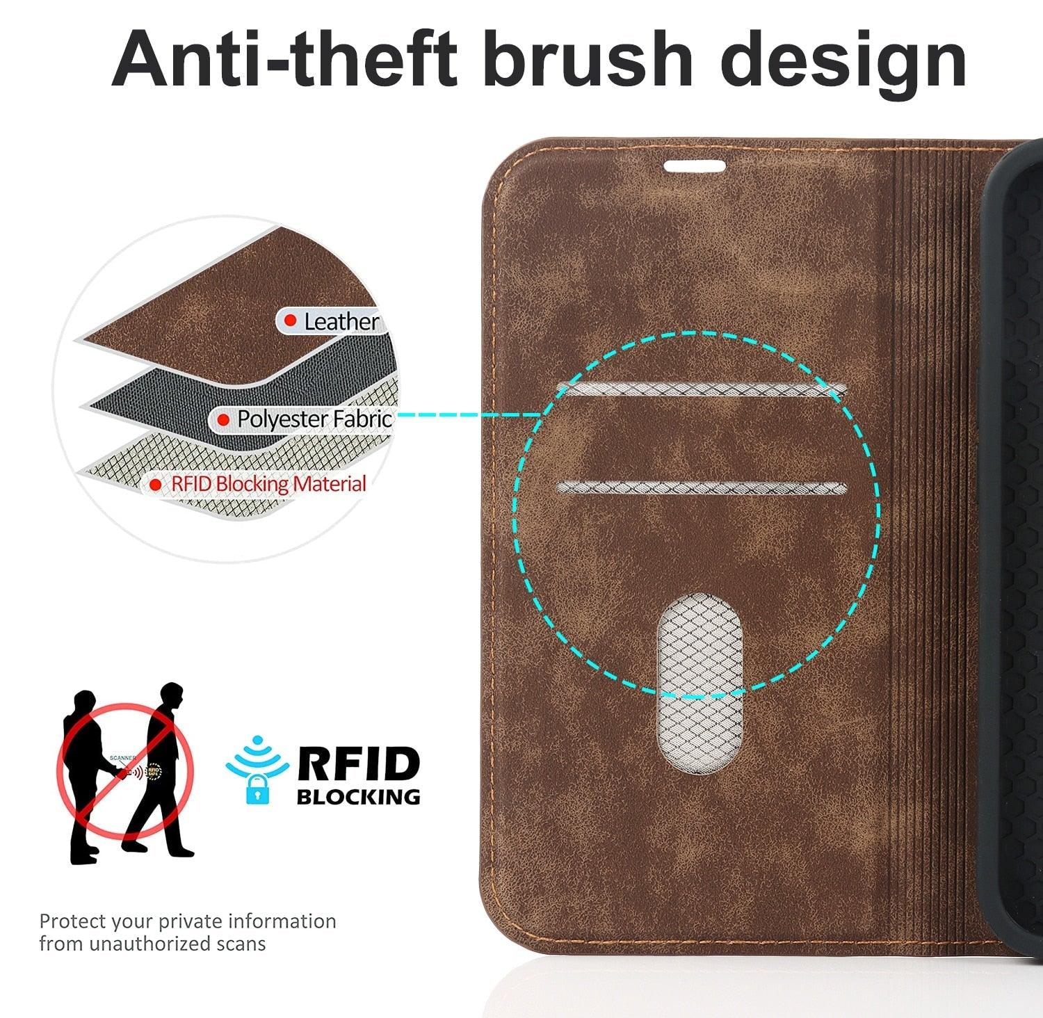 Magnetic Leather Wallet Phone Cover for iPhone 14 Plus 13 Pro Max 12 Mini for Wireless Charging Kickstand Card Case Magnetic Flip PU Leather Phone Case with Card Holder Slots Kickstand Shockproof Case Stevvex
