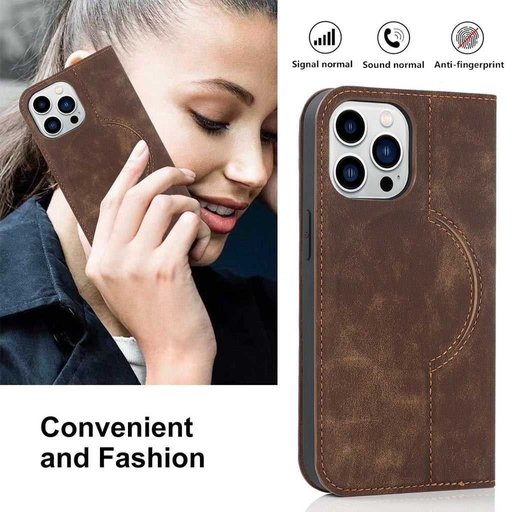 Magnetic Leather Wallet Phone Cover for iPhone 14 Plus 13 Pro Max 12 Mini for Wireless Charging Kickstand Card Case Magnetic Flip PU Leather Phone Case with Card Holder Slots Kickstand Shockproof Case Stevvex
