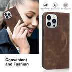Magnetic Leather Wallet Phone Cover for iPhone 14 Plus 13 Pro Max 12 Mini for Wireless Charging Kickstand Card Case Magnetic Flip PU Leather Phone Case with Card Holder Slots Kickstand Shockproof Case Stevvex