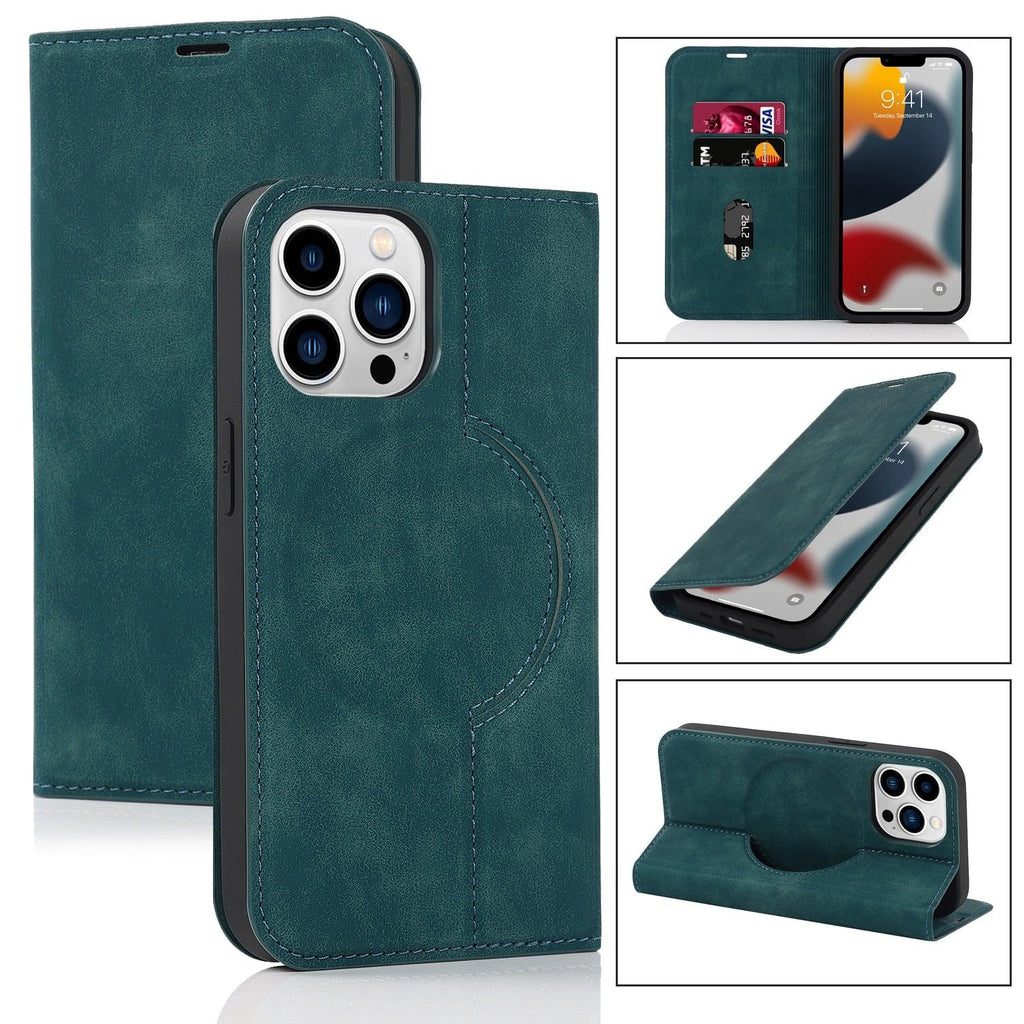 Magnetic Leather Wallet Phone Cover for iPhone 14 Plus 13 Pro Max 12 Mini for Wireless Charging Kickstand Card Case Magnetic Flip PU Leather Phone Case with Card Holder Slots Kickstand Shockproof Case Stevvex