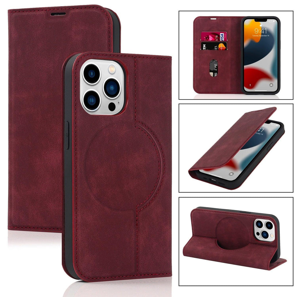 Magnetic Leather Wallet Phone Cover for iPhone 14 Plus 13 Pro Max 12 Mini for Wireless Charging Kickstand Card Case Magnetic Flip PU Leather Phone Case with Card Holder Slots Kickstand Shockproof Case Stevvex