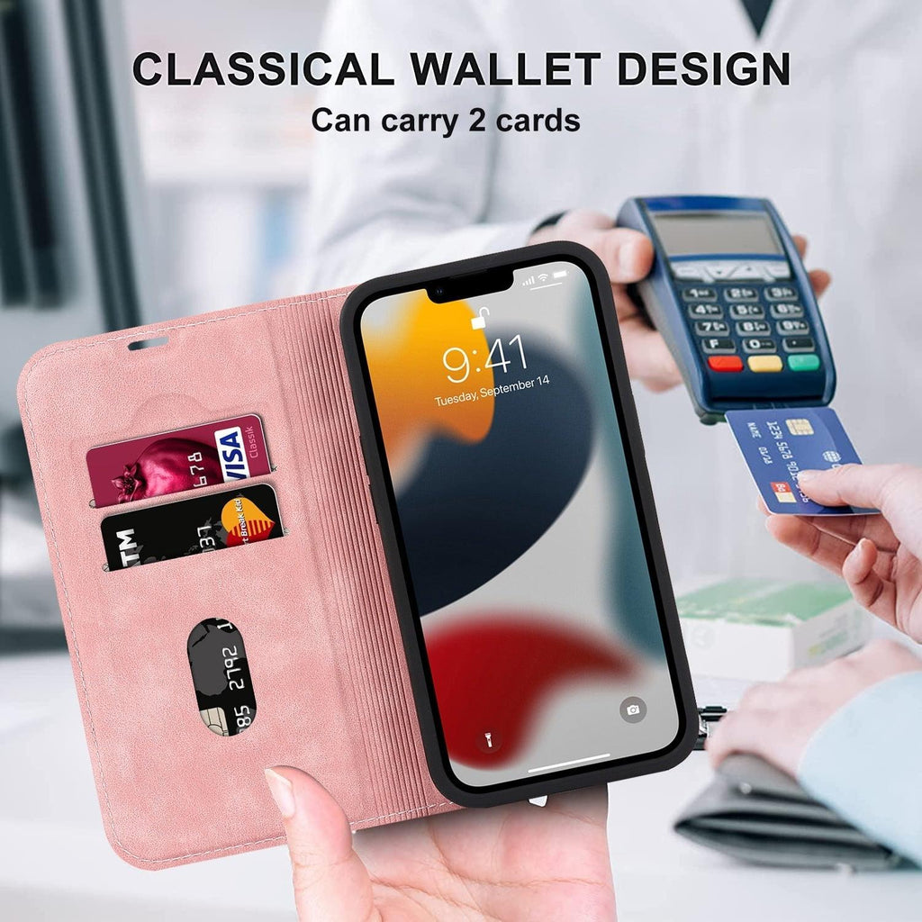 Magnetic Leather Wallet Phone Cover for iPhone 14 Plus 13 Pro Max 12 Mini for Wireless Charging Kickstand Card Case Magnetic Flip PU Leather Phone Case with Card Holder Slots Kickstand Shockproof Case Stevvex