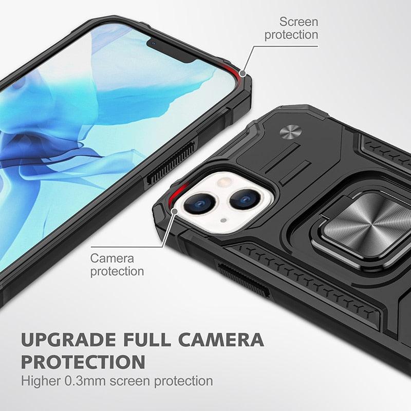 Magnetic Metal Ring Stand Holder Phone Case Cover For iPhone 11 12 13 14 Pro Max Xs XR X 8 7 6 6s Plus Rotating Ring Kickstand Fit Magnetic Car Mount Heavy Duty Dual Layer Shockproof Phone Case Stevvex