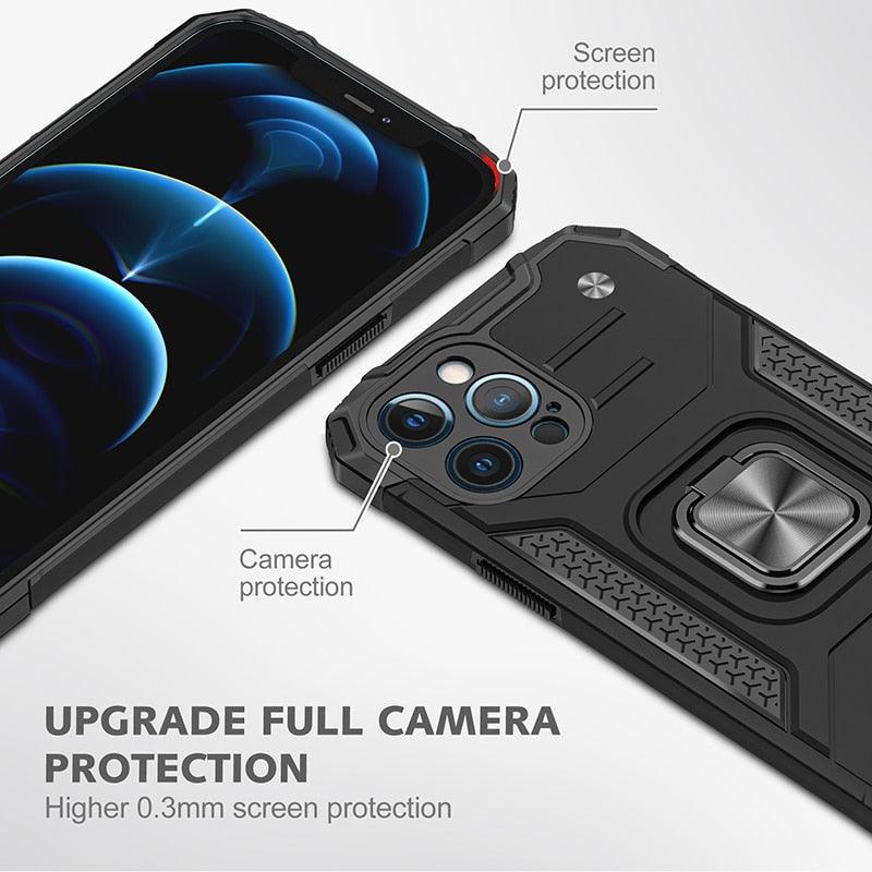 Magnetic Metal Ring Stand Holder Phone Case Cover For iPhone 11 12 13 14 Pro Max Xs XR X 8 7 6 6s Plus Rotating Ring Kickstand Fit Magnetic Car Mount Heavy Duty Dual Layer Shockproof Phone Case Stevvex