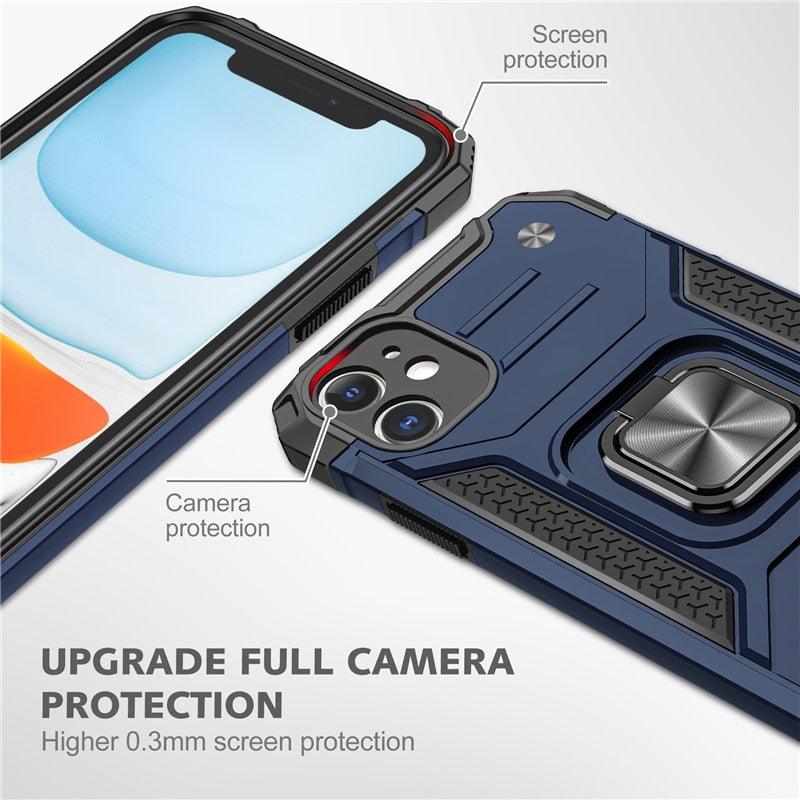 Magnetic Metal Ring Stand Holder Phone Case Cover For iPhone 11 12 13 14 Pro Max Xs XR X 8 7 6 6s Plus Rotating Ring Kickstand Fit Magnetic Car Mount Heavy Duty Dual Layer Shockproof Phone Case Stevvex