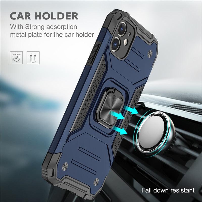 Magnetic Metal Ring Stand Holder Phone Case Cover For iPhone 11 12 13 14 Pro Max Xs XR X 8 7 6 6s Plus Rotating Ring Kickstand Fit Magnetic Car Mount Heavy Duty Dual Layer Shockproof Phone Case Stevvex