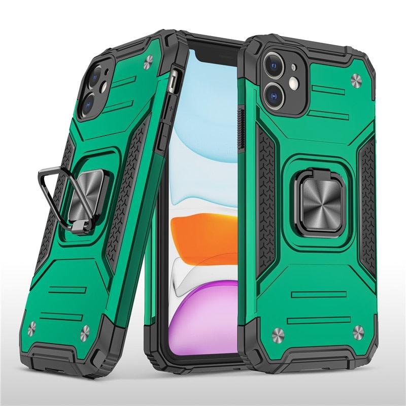 Magnetic Metal Ring Stand Holder Phone Case Cover For iPhone 11 12 13 14 Pro Max Xs XR X 8 7 6 6s Plus Rotating Ring Kickstand Fit Magnetic Car Mount Heavy Duty Dual Layer Shockproof Phone Case Stevvex