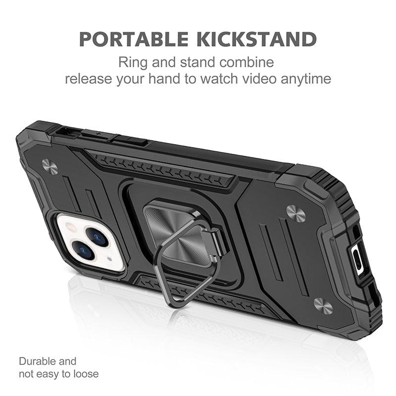 Magnetic Metal Ring Stand Holder Phone Case Cover For iPhone 11 12 13 14 Pro Max Xs XR X 8 7 6 6s Plus Rotating Ring Kickstand Fit Magnetic Car Mount Heavy Duty Dual Layer Shockproof Phone Case Stevvex
