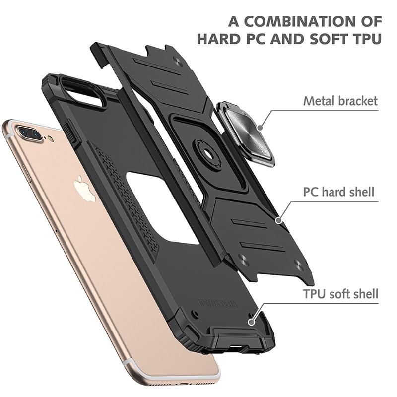 Magnetic Metal Ring Stand Holder Phone Case Cover For iPhone 11 12 13 14 Pro Max Xs XR X 8 7 6 6s Plus Rotating Ring Kickstand Fit Magnetic Car Mount Heavy Duty Dual Layer Shockproof Phone Case Stevvex