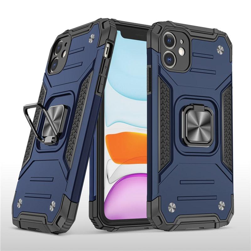 Magnetic Metal Ring Stand Holder Phone Case Cover For iPhone 11 12 13 14 Pro Max Xs XR X 8 7 6 6s Plus Rotating Ring Kickstand Fit Magnetic Car Mount Heavy Duty Dual Layer Shockproof Phone Case Stevvex