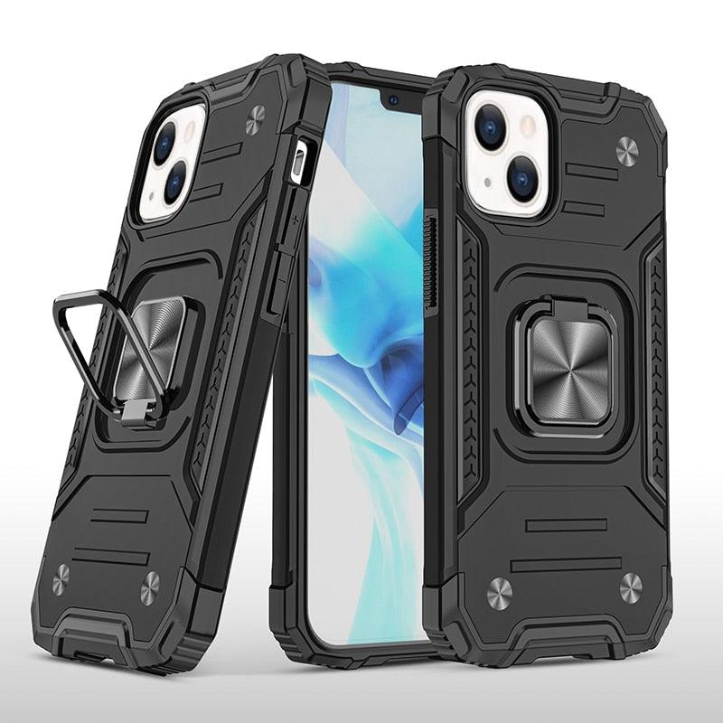 Magnetic Metal Ring Stand Holder Phone Case Cover For iPhone 11 12 13 14 Pro Max Xs XR X 8 7 6 6s Plus Rotating Ring Kickstand Fit Magnetic Car Mount Heavy Duty Dual Layer Shockproof Phone Case Stevvex