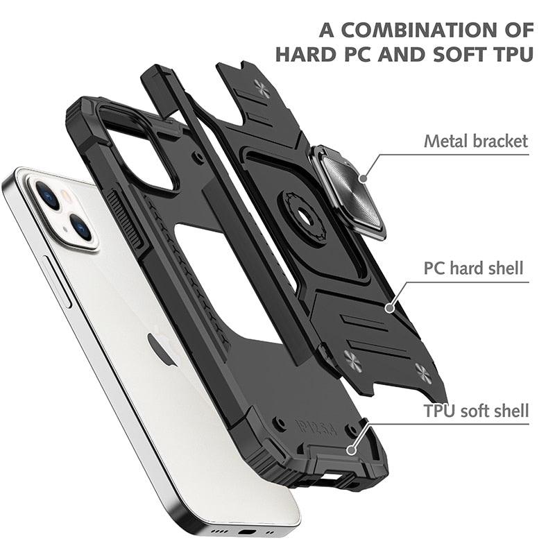 Magnetic Metal Ring Stand Holder Phone Case Cover For iPhone 11 12 13 14 Pro Max Xs XR X 8 7 6 6s Plus Rotating Ring Kickstand Fit Magnetic Car Mount Heavy Duty Dual Layer Shockproof Phone Case Stevvex
