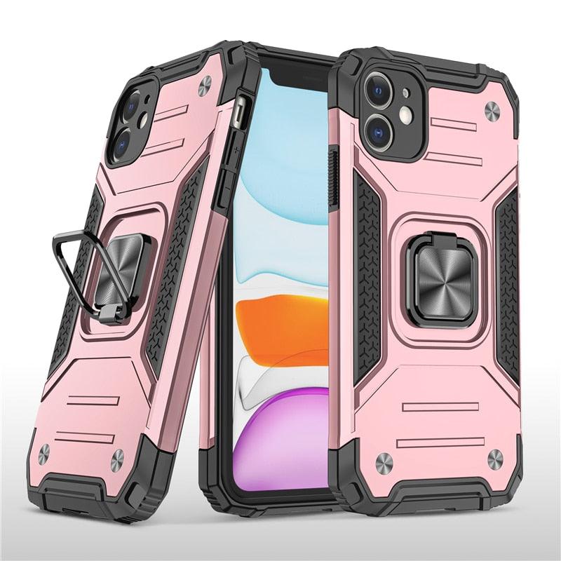 Magnetic Metal Ring Stand Holder Phone Case Cover For iPhone 11 12 13 14 Pro Max Xs XR X 8 7 6 6s Plus Rotating Ring Kickstand Fit Magnetic Car Mount Heavy Duty Dual Layer Shockproof Phone Case Stevvex
