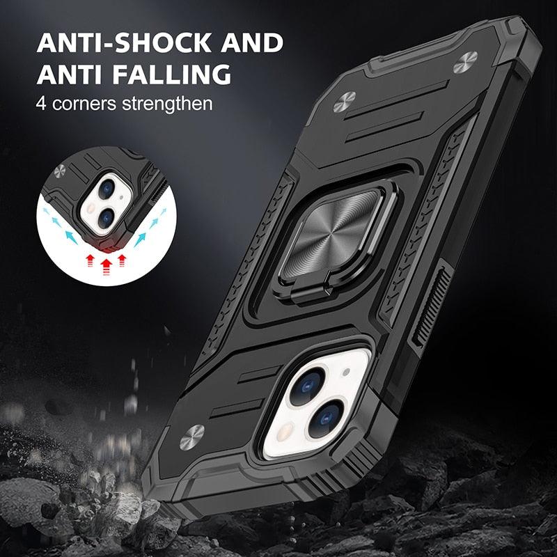 Magnetic Metal Ring Stand Holder Phone Case Cover For iPhone 11 12 13 14 Pro Max Xs XR X 8 7 6 6s Plus Rotating Ring Kickstand Fit Magnetic Car Mount Heavy Duty Dual Layer Shockproof Phone Case Stevvex