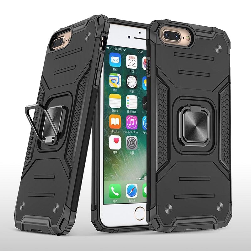 Magnetic Metal Ring Stand Holder Phone Case Cover For iPhone 11 12 13 14 Pro Max Xs XR X 8 7 6 6s Plus Rotating Ring Kickstand Fit Magnetic Car Mount Heavy Duty Dual Layer Shockproof Phone Case Stevvex