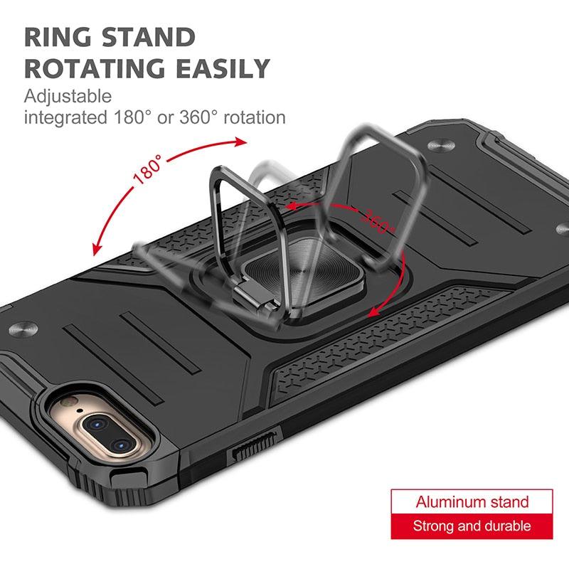 Magnetic Metal Ring Stand Holder Phone Case Cover For iPhone 11 12 13 14 Pro Max Xs XR X 8 7 6 6s Plus Rotating Ring Kickstand Fit Magnetic Car Mount Heavy Duty Dual Layer Shockproof Phone Case Stevvex