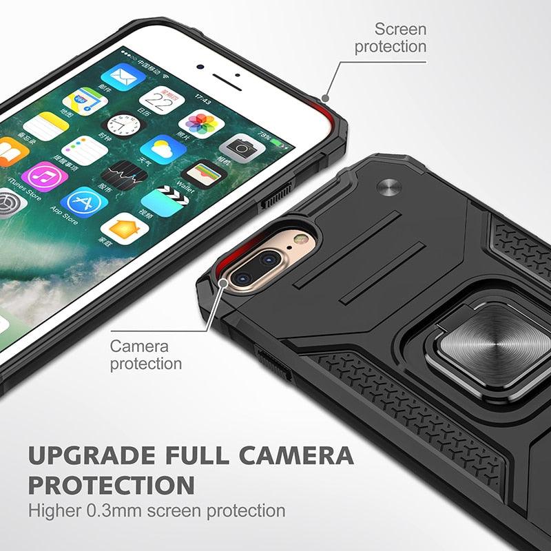 Magnetic Metal Ring Stand Holder Phone Case Cover For iPhone 11 12 13 14 Pro Max Xs XR X 8 7 6 6s Plus Rotating Ring Kickstand Fit Magnetic Car Mount Heavy Duty Dual Layer Shockproof Phone Case Stevvex