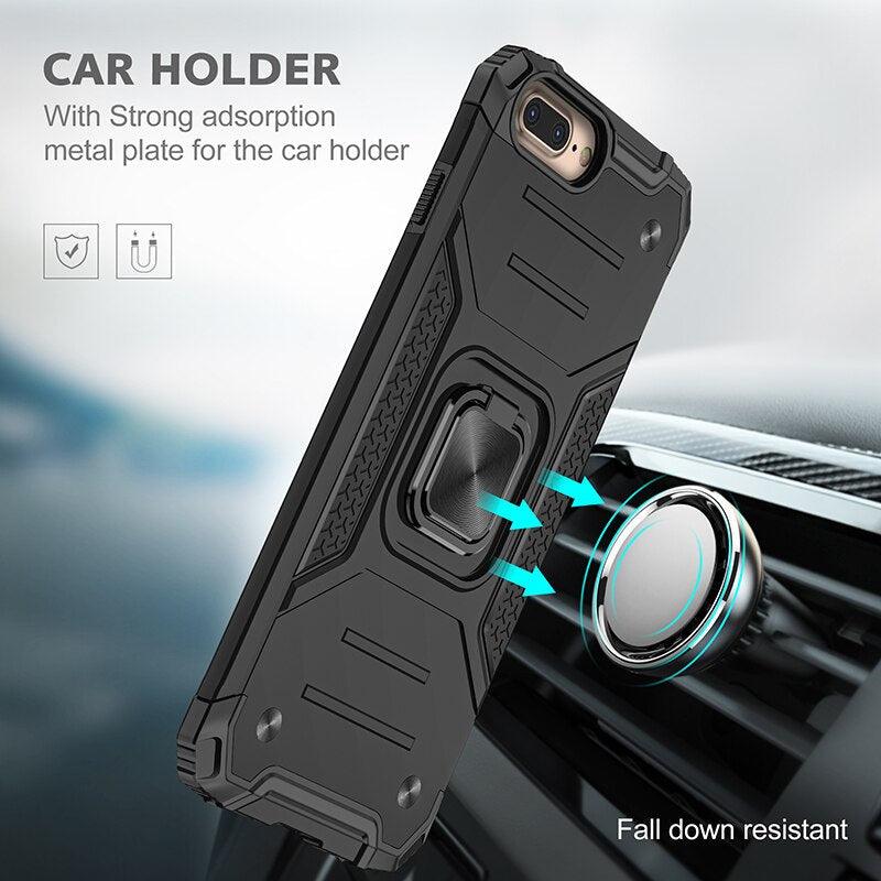 Magnetic Metal Ring Stand Holder Phone Case Cover For iPhone 11 12 13 14 Pro Max Xs XR X 8 7 6 6s Plus Rotating Ring Kickstand Fit Magnetic Car Mount Heavy Duty Dual Layer Shockproof Phone Case Stevvex