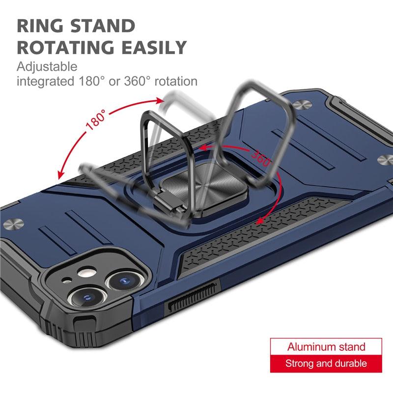 Magnetic Metal Ring Stand Holder Phone Case Cover For iPhone 11 12 13 14 Pro Max Xs XR X 8 7 6 6s Plus Rotating Ring Kickstand Fit Magnetic Car Mount Heavy Duty Dual Layer Shockproof Phone Case Stevvex