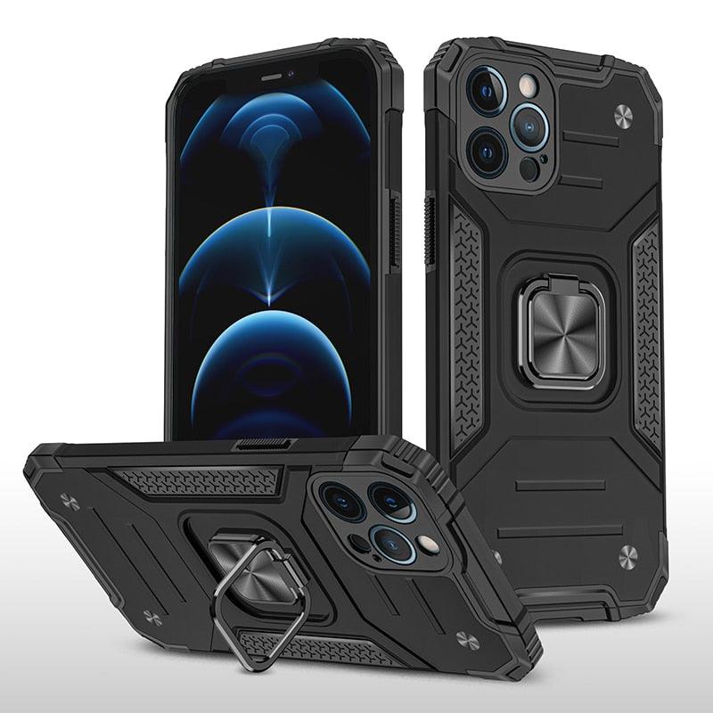 Magnetic Metal Ring Stand Holder Phone Case Cover For iPhone 11 12 13 14 Pro Max Xs XR X 8 7 6 6s Plus Rotating Ring Kickstand Fit Magnetic Car Mount Heavy Duty Dual Layer Shockproof Phone Case Stevvex