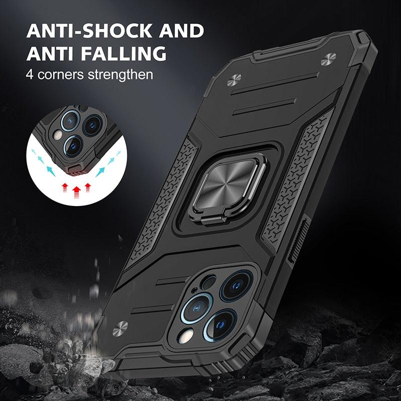 Magnetic Metal Ring Stand Holder Phone Case Cover For iPhone 11 12 13 14 Pro Max Xs XR X 8 7 6 6s Plus Rotating Ring Kickstand Fit Magnetic Car Mount Heavy Duty Dual Layer Shockproof Phone Case Stevvex