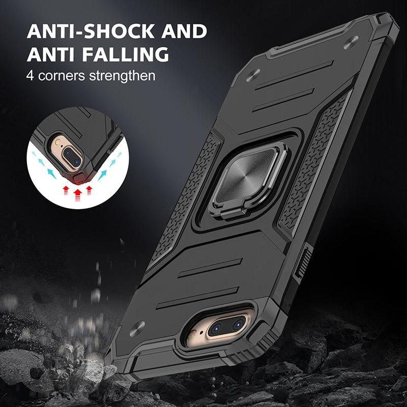 Magnetic Metal Ring Stand Holder Phone Case Cover For iPhone 11 12 13 14 Pro Max Xs XR X 8 7 6 6s Plus Rotating Ring Kickstand Fit Magnetic Car Mount Heavy Duty Dual Layer Shockproof Phone Case Stevvex