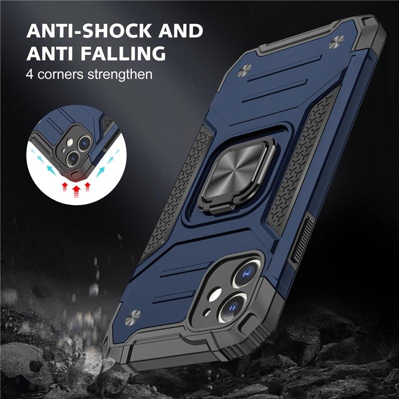 Magnetic Metal Ring Stand Holder Phone Case Cover For iPhone 11 12 13 14 Pro Max Xs XR X 8 7 6 6s Plus Rotating Ring Kickstand Fit Magnetic Car Mount Heavy Duty Dual Layer Shockproof Phone Case Stevvex