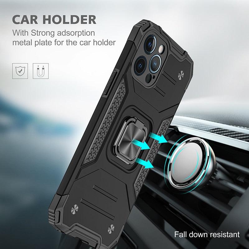 Magnetic Metal Ring Stand Holder Phone Case Cover For iPhone 11 12 13 14 Pro Max Xs XR X 8 7 6 6s Plus Rotating Ring Kickstand Fit Magnetic Car Mount Heavy Duty Dual Layer Shockproof Phone Case Stevvex