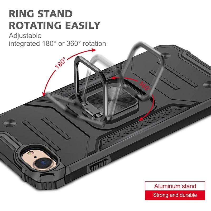 Magnetic Metal Ring Stand Holder Phone Case Cover For iPhone 11 12 13 14 Pro Max Xs XR X 8 7 6 6s Plus Rotating Ring Kickstand Fit Magnetic Car Mount Heavy Duty Dual Layer Shockproof Phone Case Stevvex