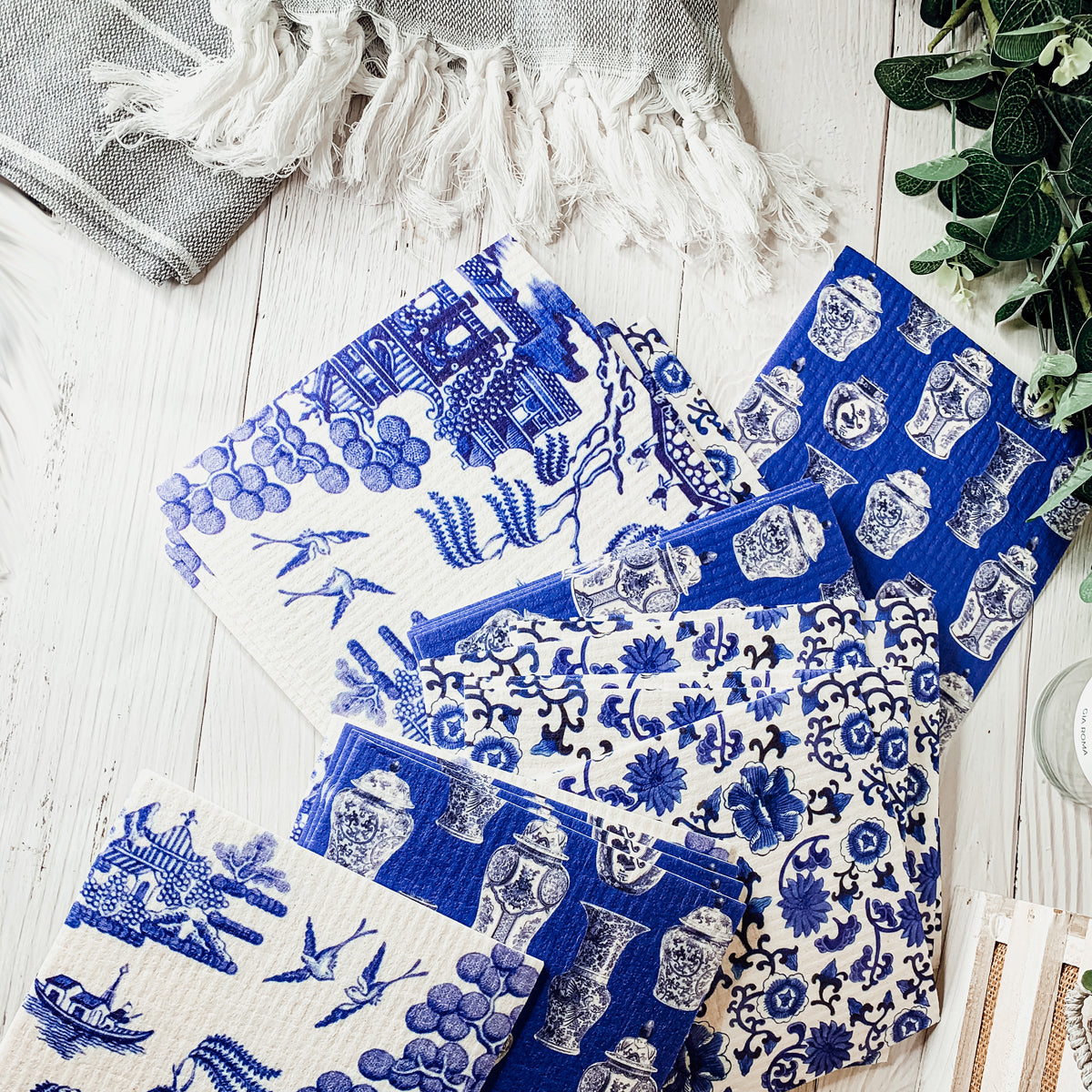 Chinoiserie Eco Kitchen Cloths - Biodegradable Cellulose Cotton, 3 Designs BandsCo Straps