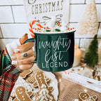 Naughty Legend Christmas Mug 14.5oz Ceramic Campfire Style Red Or Green Holiday Coffee Cup BandsCo Straps