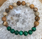 Malachite Picture Jasper Beaded Stretch Bracelet For Women
