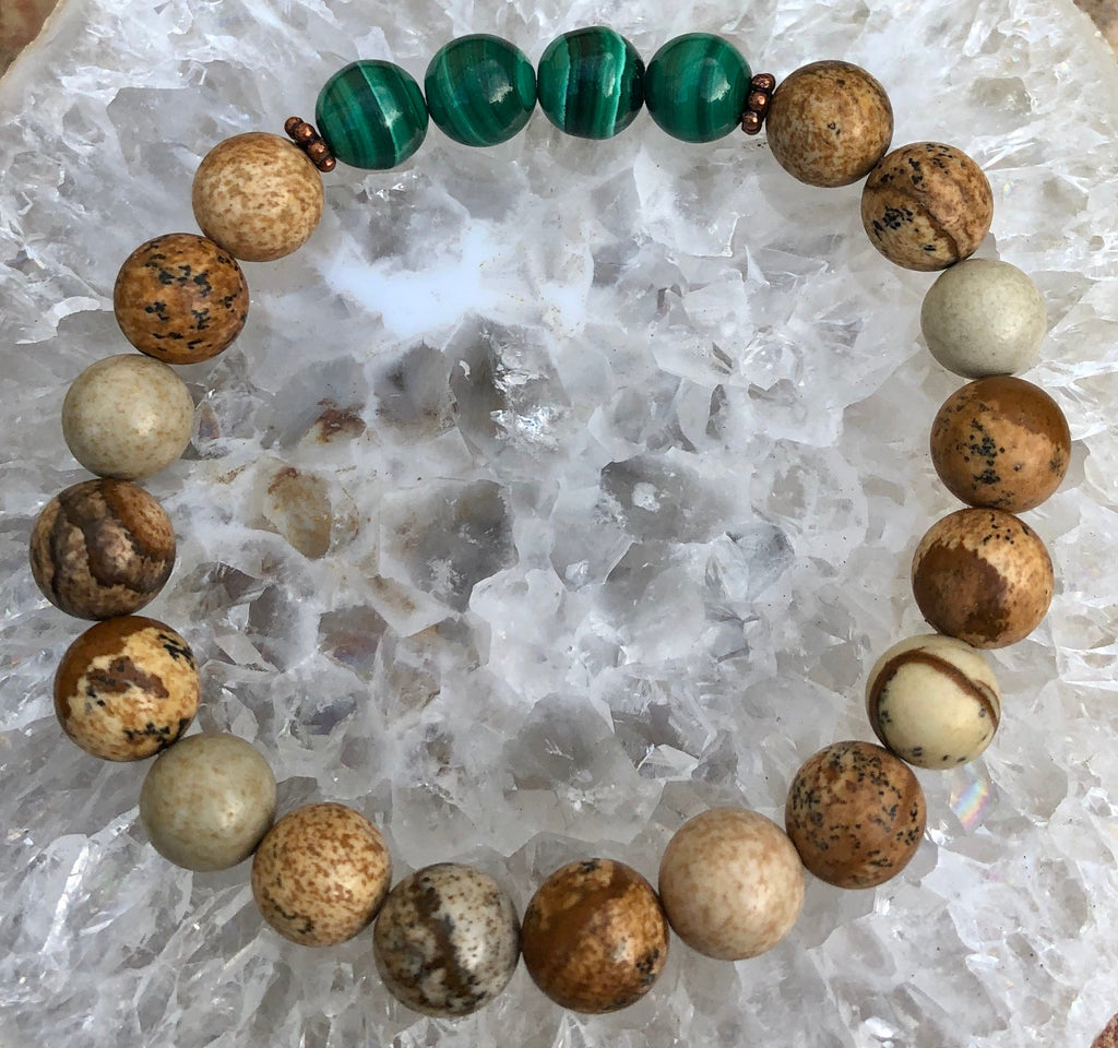 Malachite Picture Jasper Stretch Bracelet Natural Gem