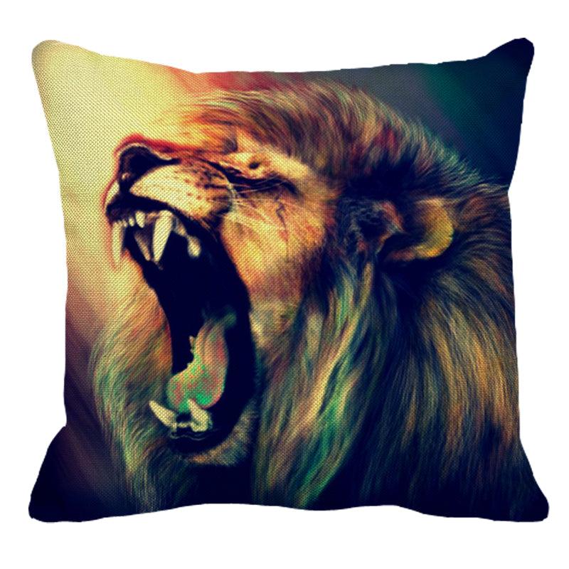 Male Lion Printing Linen Pillow Cover Lion Leo King Square Cushion Covers For Home Sofa Bed Chair Decoration Stevvex