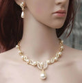 Crystal Rhinestone Pearl Necklace And Earrings Suite Pi-Mart