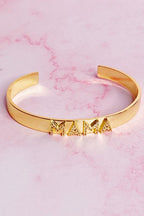 Mama Open Bangle Gold Plated Adjustable Engraved Bracelet