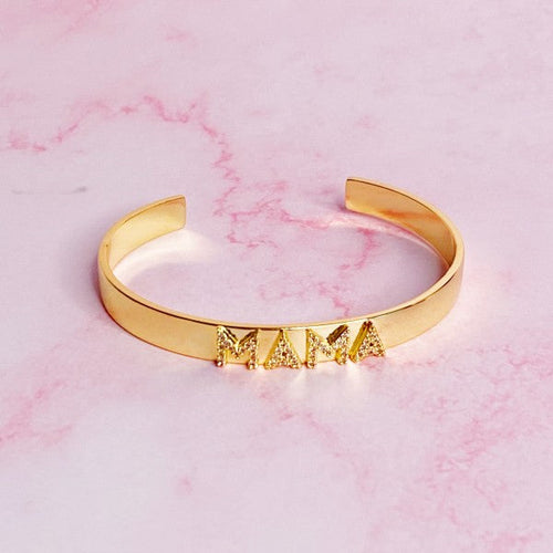 Mama Open Bangle Gold Plated Adjustable Engraved Bracelet