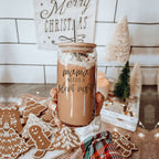 Silent Night 17oz Glass Tumbler With Bamboo Lid, 2 Stainless Straws and Cleaner BandsCo Straps