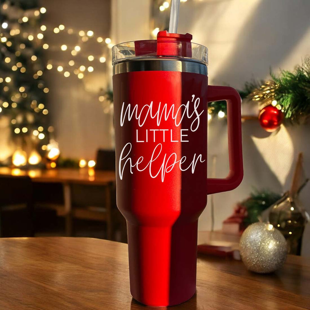 Insulated 40oz Travel Mug With Handle Lid And Straw, Green Option, Mom Gift BandsCo Straps